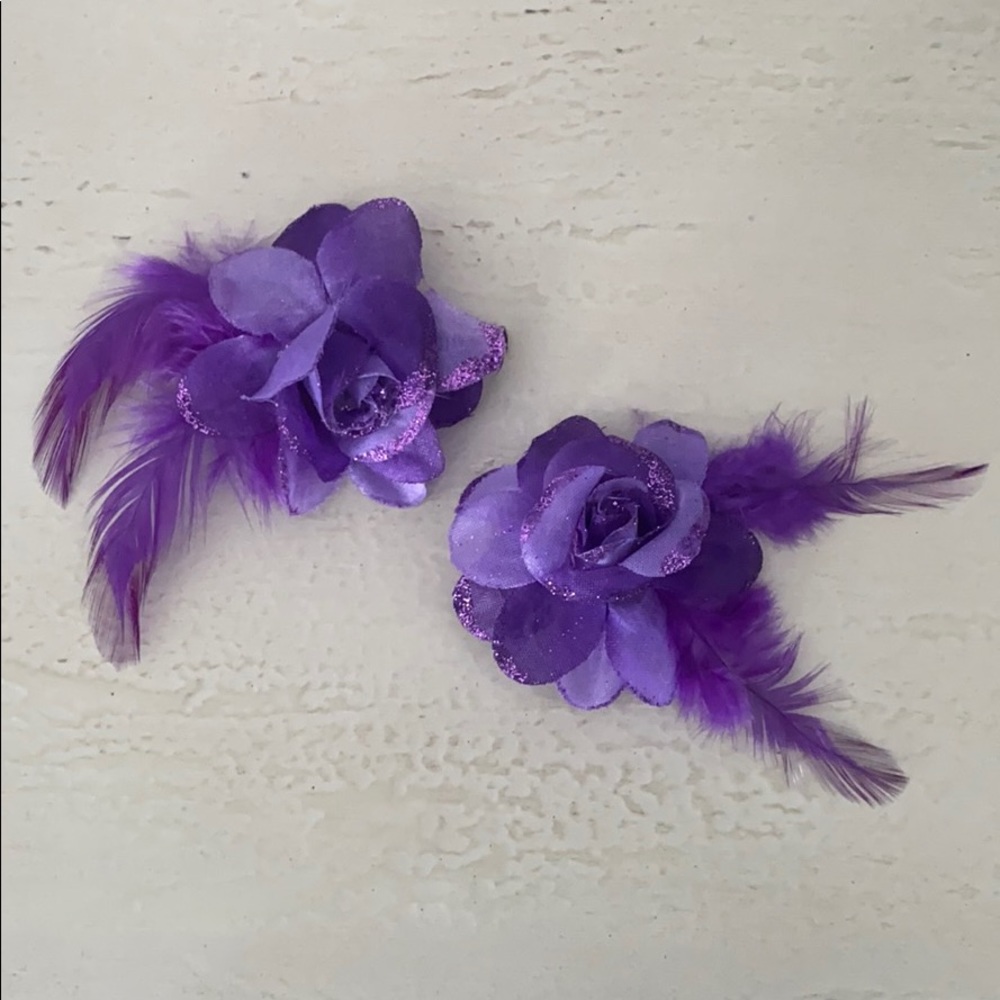 Cute purple feather flower hair clips